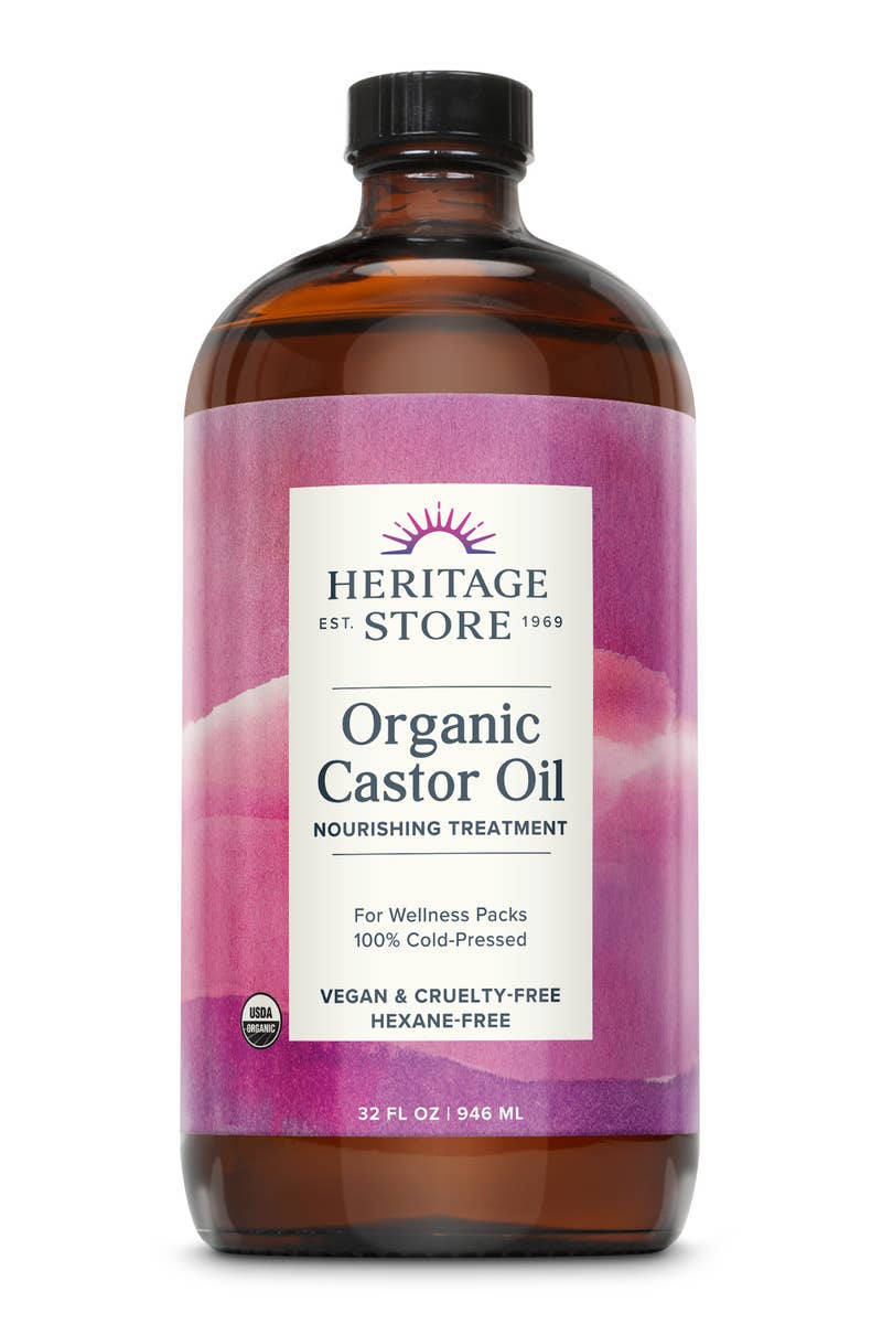 Heritage Store Organic Castor Oil - Cold-Pressed Hexane-Free for Wellness Packs