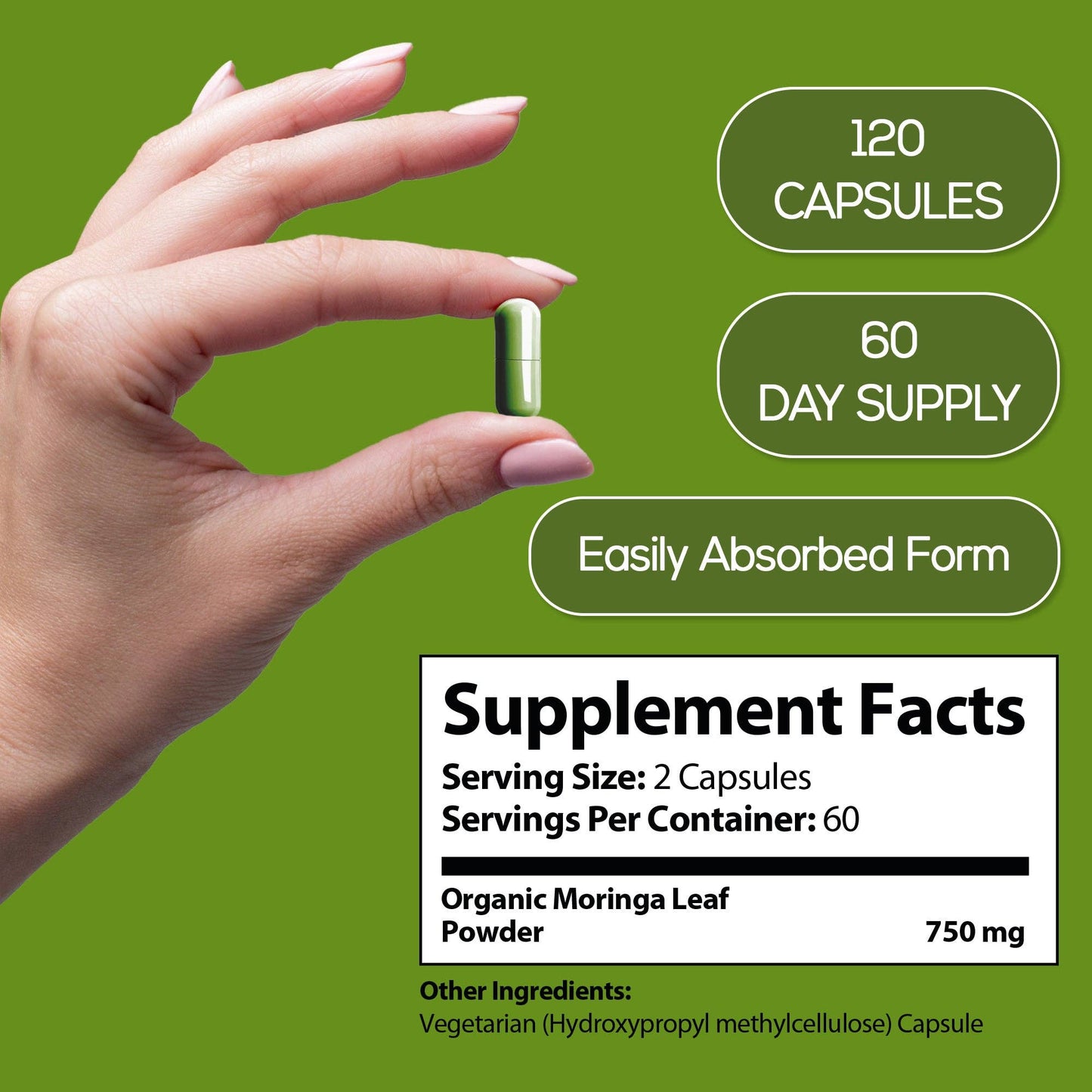 Moringa Capsules - Pure Moringa Powder - Supports Restful Sleep, Joint Comfort & Healthy Energy Levels - 120 Moringa Capsules - Made in USA, Gluten Free, GMO Free