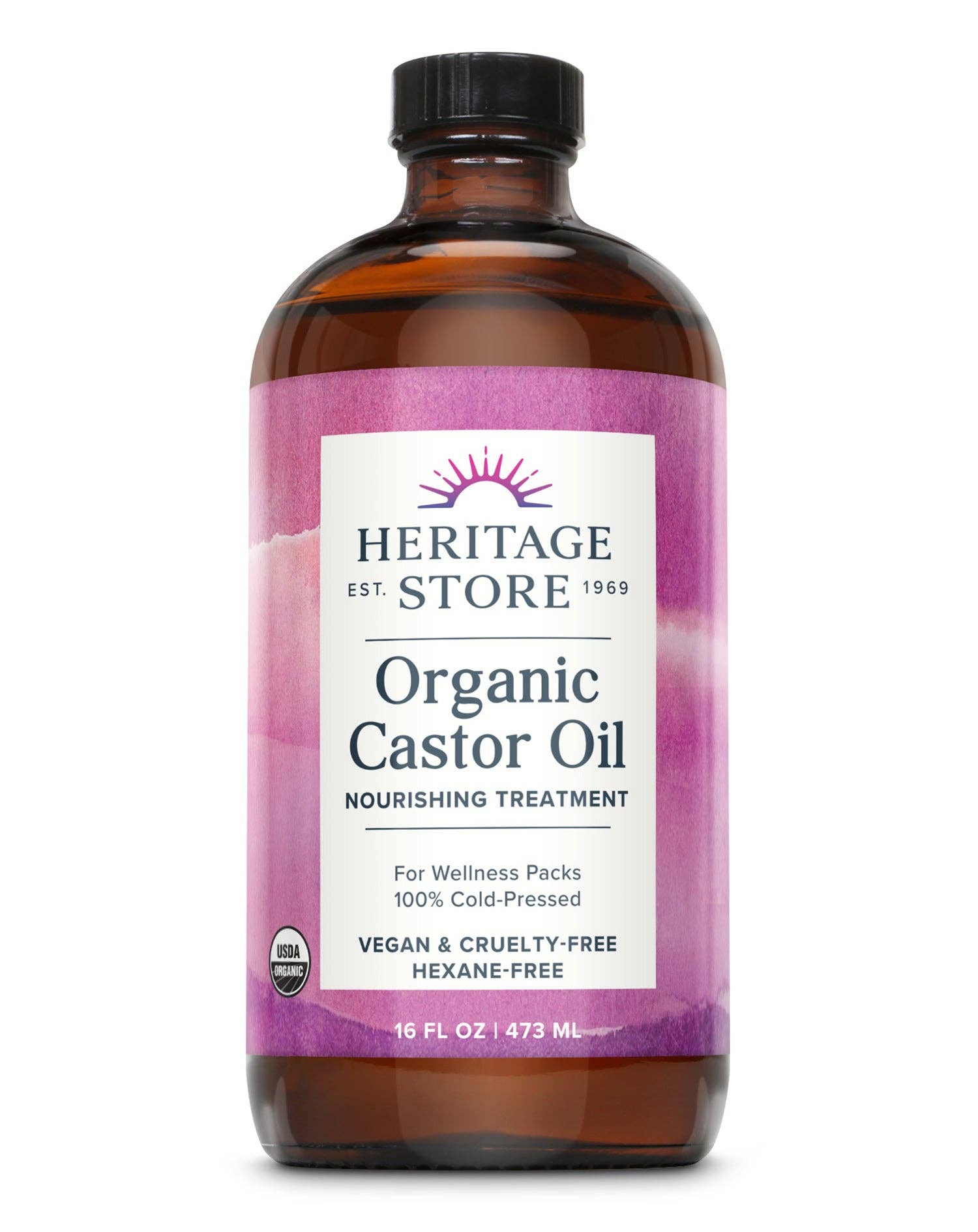Heritage Store Organic Castor Oil - Cold-Pressed Hexane-Free for Wellness Packs