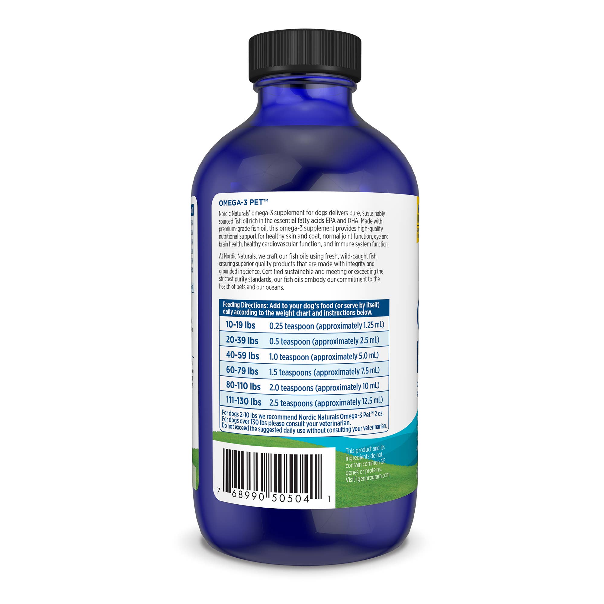 Blue supplement bottle with label on a white background - Directions and nutritional facts
