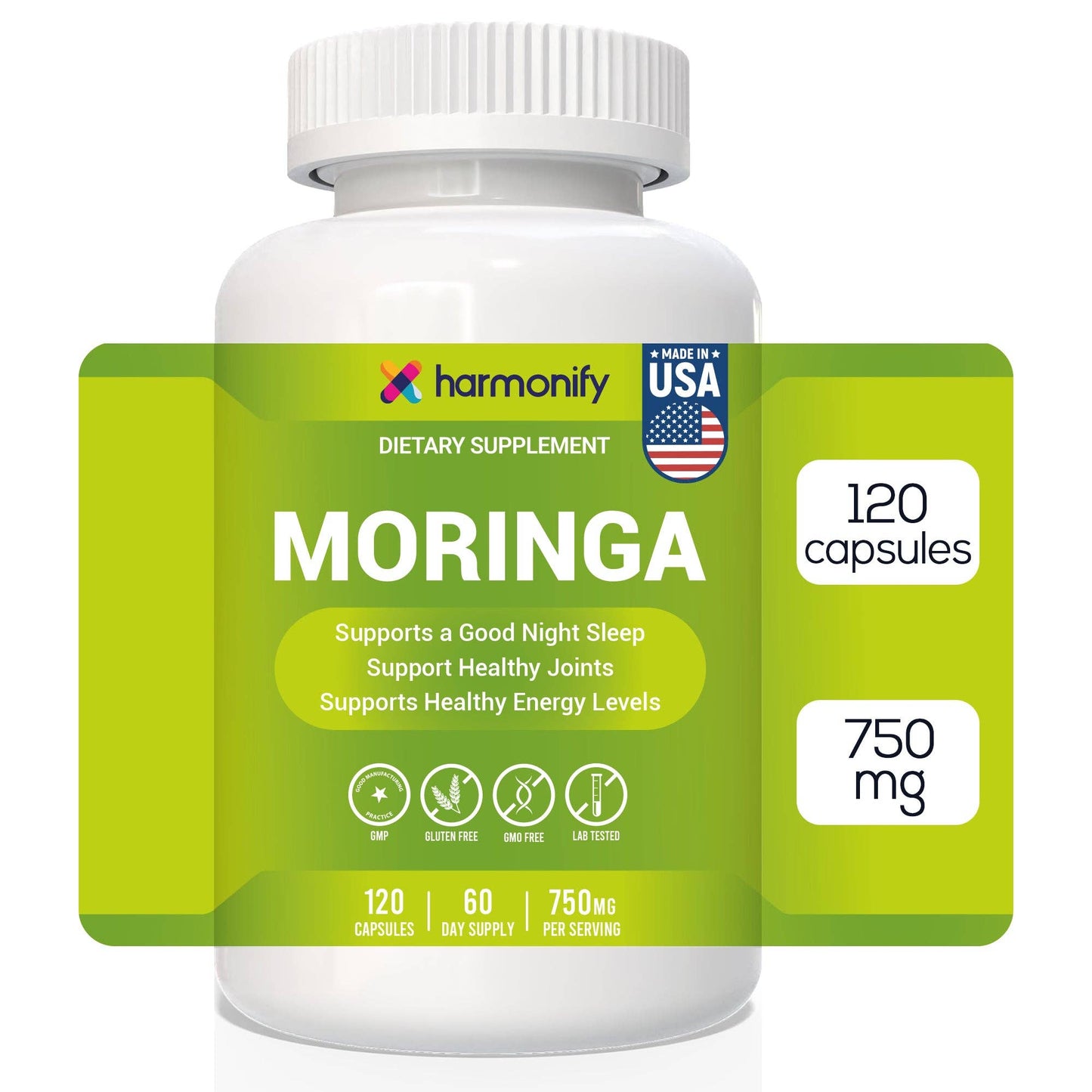 Moringa Capsules - Pure Moringa Powder - Supports Restful Sleep, Joint Comfort & Healthy Energy Levels - 120 Moringa Capsules - Made in USA, Gluten Free, GMO Free