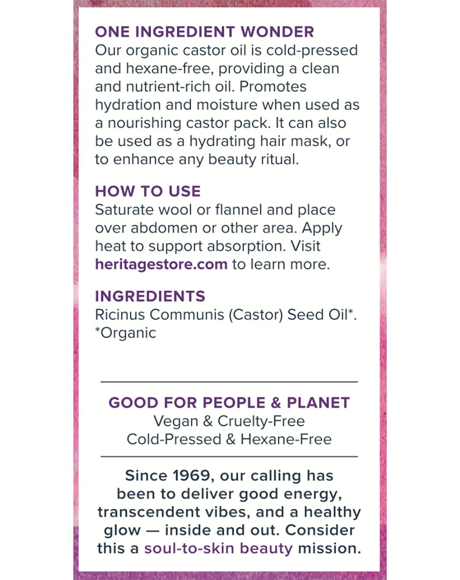 Heritage Store Organic Castor Oil - Cold-Pressed Hexane-Free for Wellness Packs