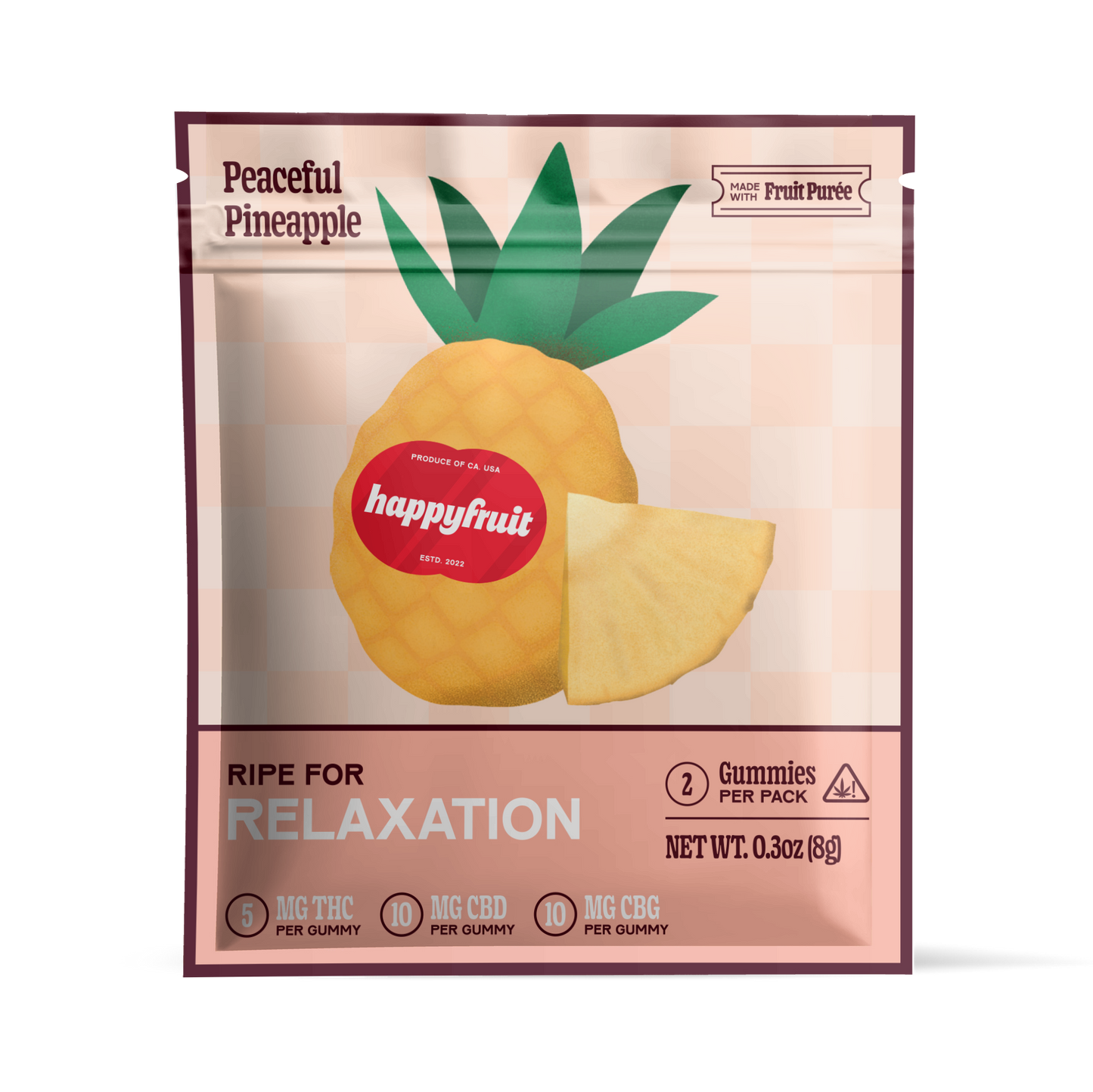 Happy Fruit Peaceful Pineapple - THC + CBD + CBG Calm & Balance Gummies