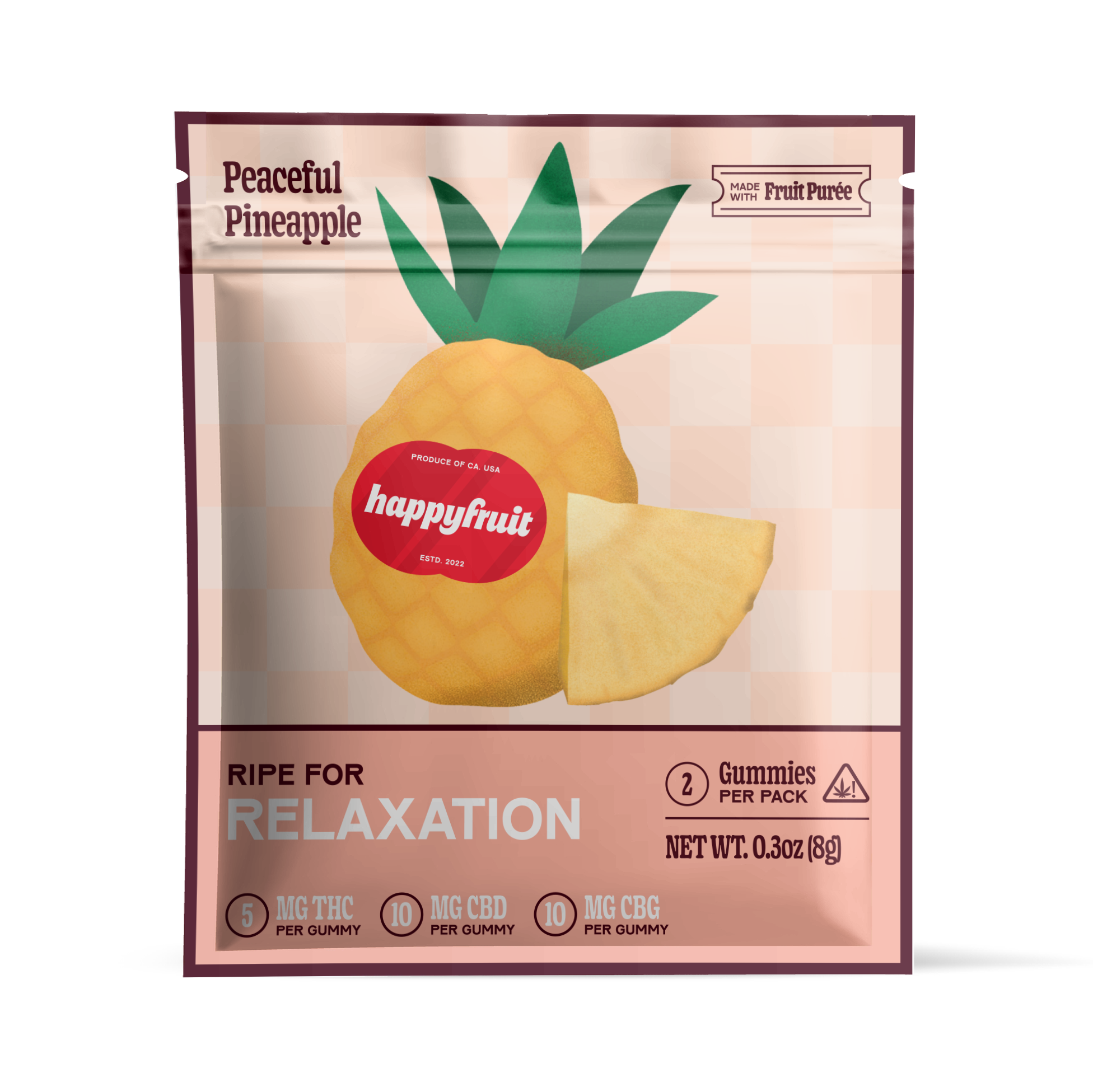 Happy Fruit Peaceful Pineapple - THC + CBD + CBG Calm & Balance Gummies