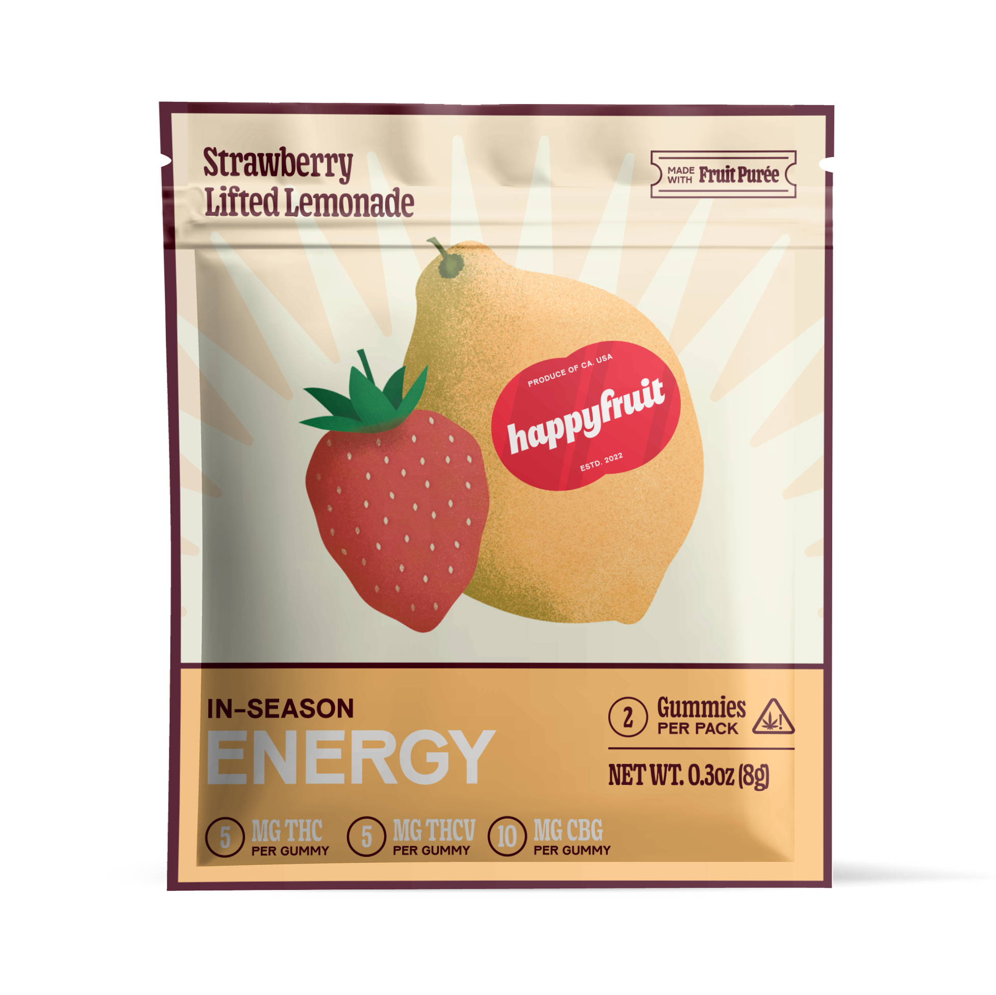 Happy Fruit Strawberry Lifted Lemonade - THC + THCV + CBG Energy Gummies