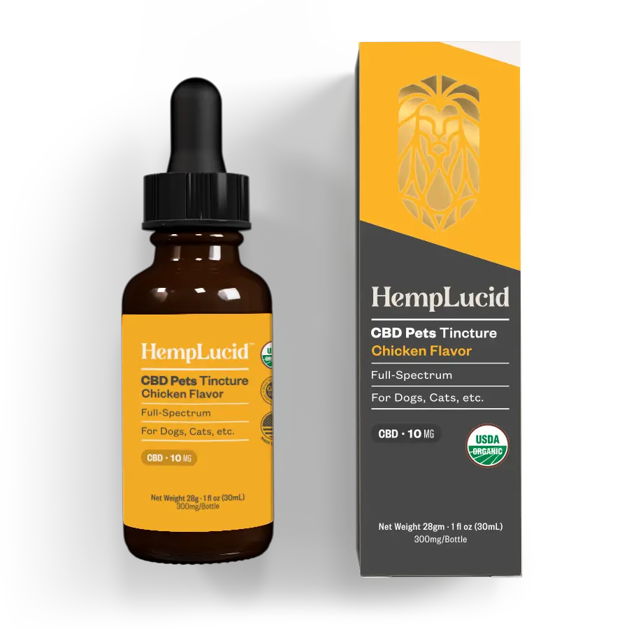 HempLucid CBD Pets Tincture bottle and packaging on a white background