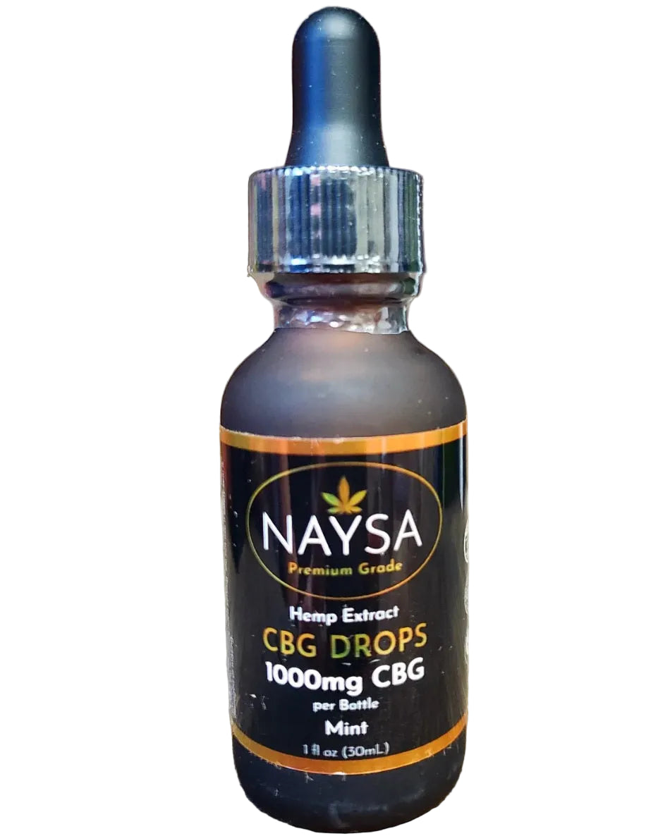 Bottle of Naysa CBG drops on a rustic background