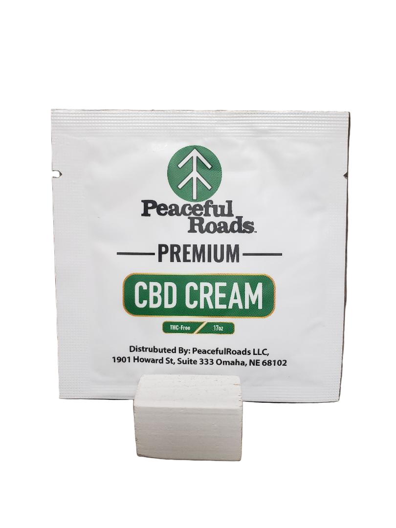 Peaceful Roads CBD Cream packaging on a white background