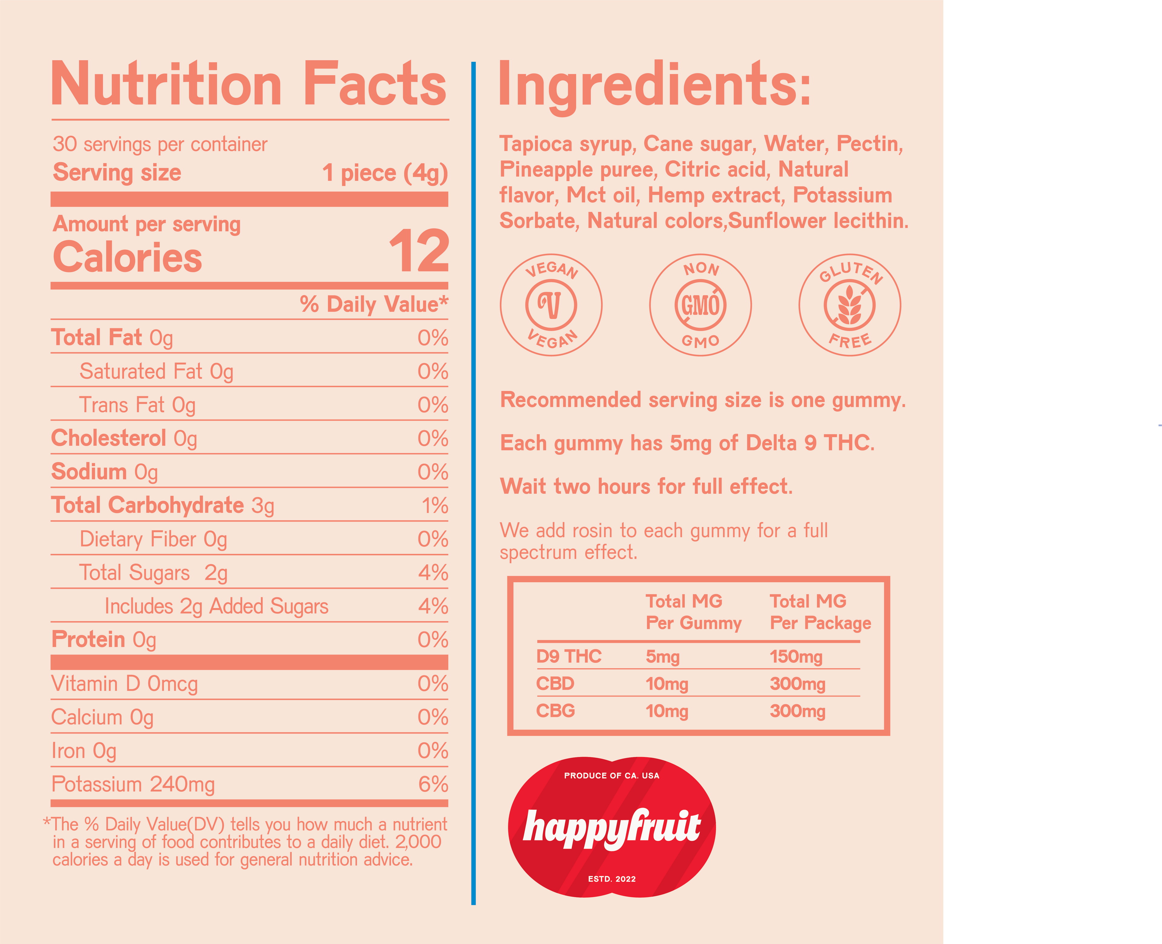 Happy Fruit Peaceful Pineapple - THC + CBD + CBG Calm & Balance Gummies