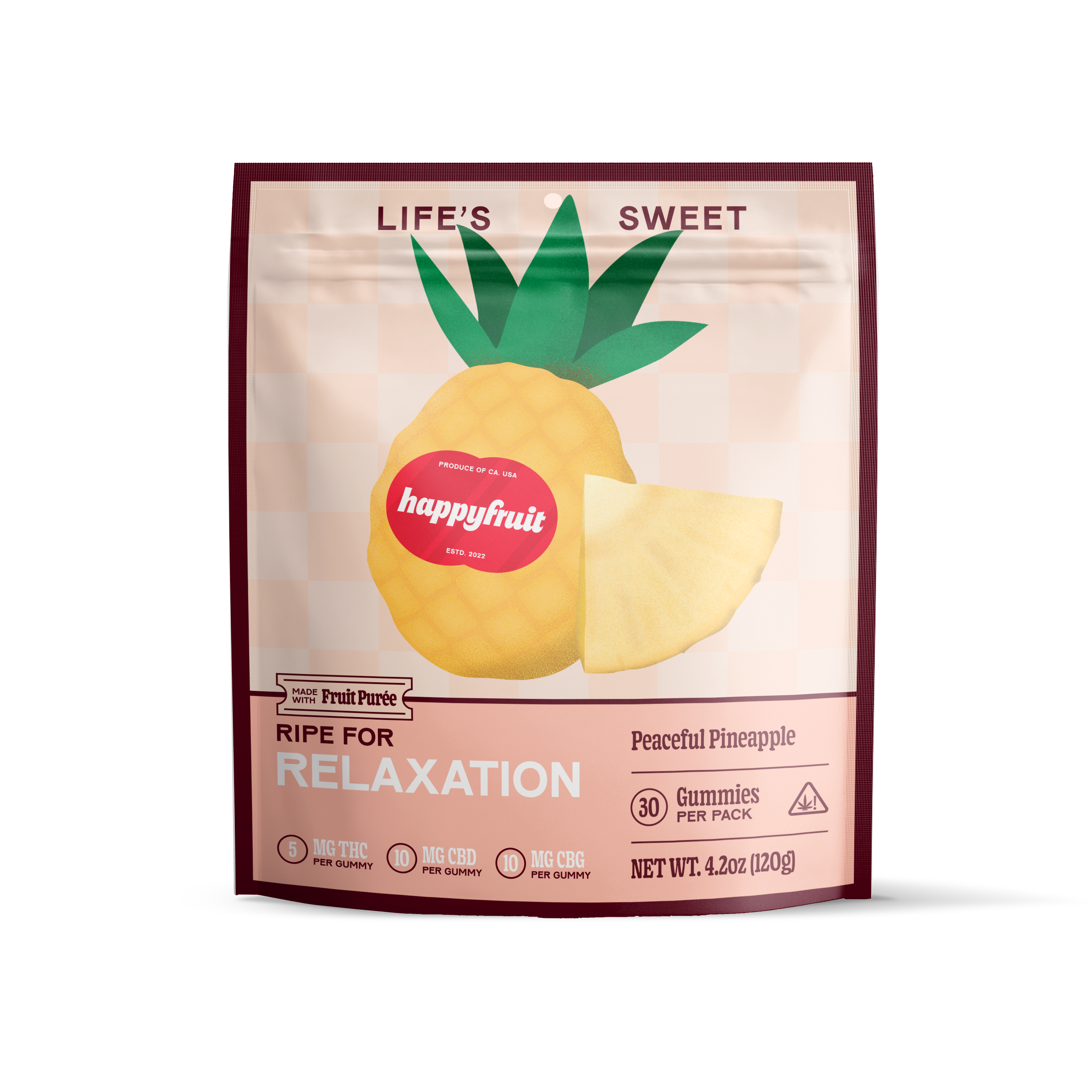 Happy Fruit Peaceful Pineapple - THC + CBD + CBG Calm & Balance Gummies