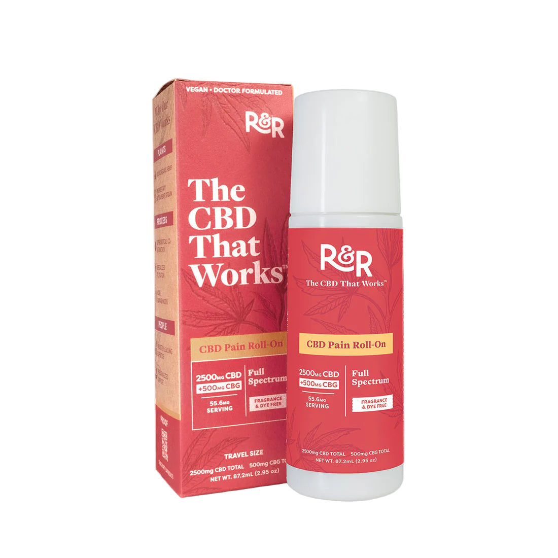 R&R CBD Pain Roll-On with packaging on a white background