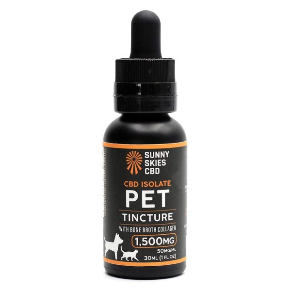 Sunny Skies CBD Pet Tincture bottle on a white background