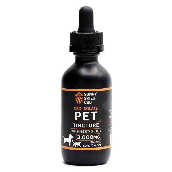 Black bottle of Sunny Skies CBD Pet Tincture on a white background