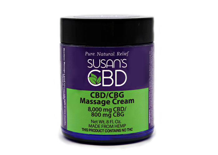Jar of Susan's CBD CBD/CBG Massage Cream on a white background