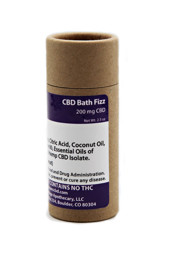 Susan's CBD Bath Fizz container with label on a white background