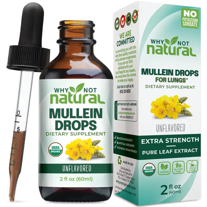 Why Not Natural Mullein Drops - Organic Lung Cleanse & Respiratory Support Tincture