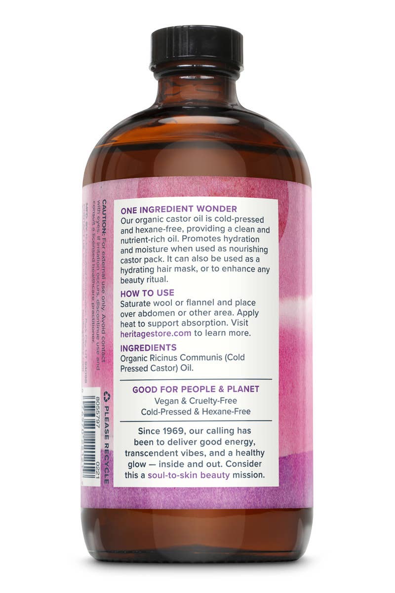 Heritage Store Organic Castor Oil - Cold-Pressed Hexane-Free for Wellness Packs