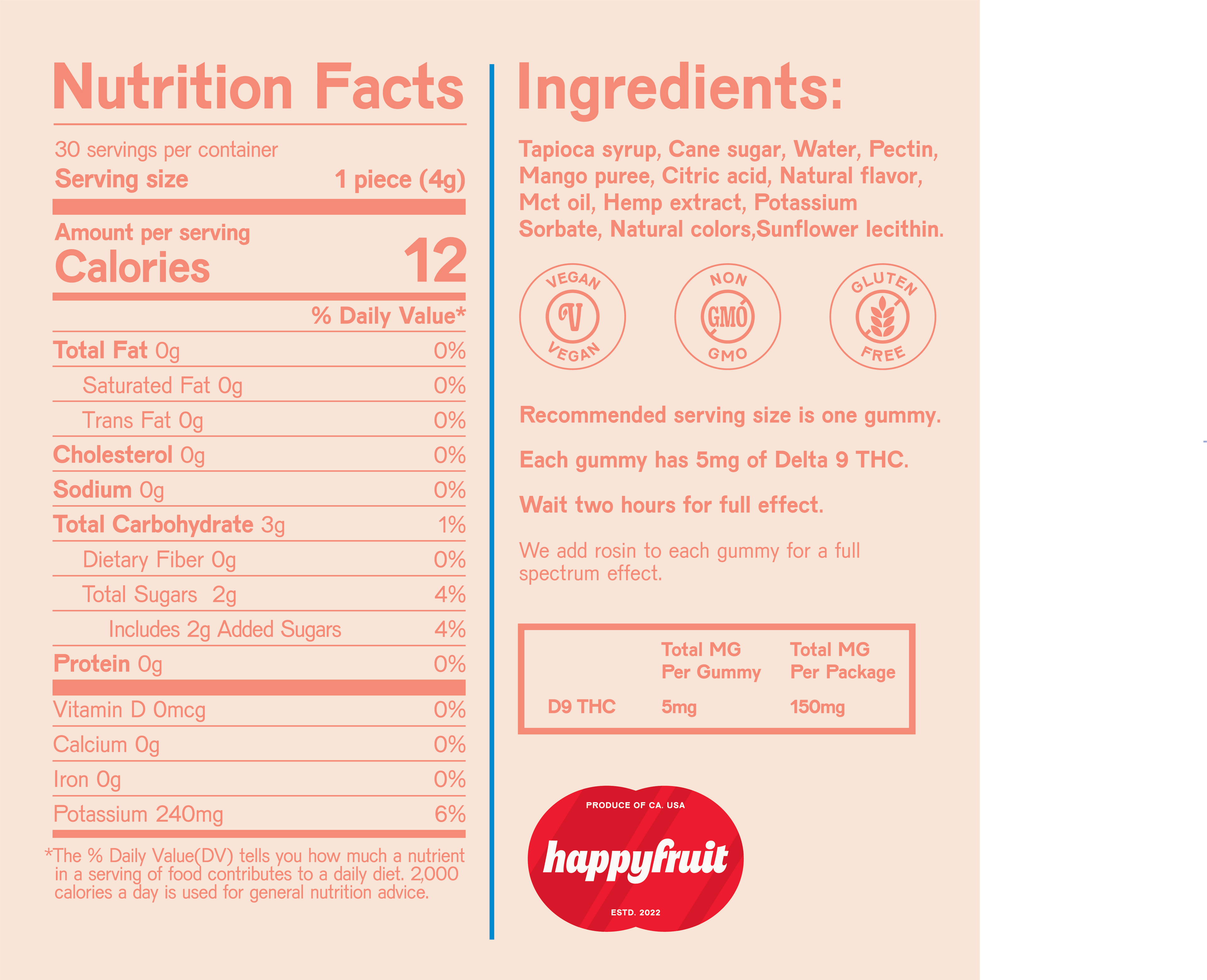 Happy Fruit Mellow Mango - THC Hybrid Gummies for Calm & Relaxation